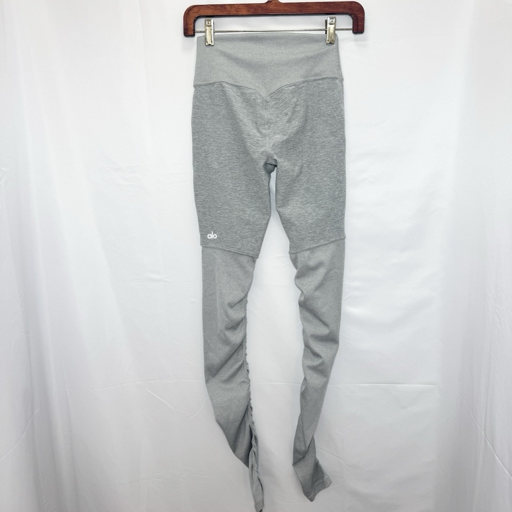 Alo Yoga Goddess Ruched Leggings XS Heather Gray Ribbed High Rise Ballet Studio - Picture 4 of 12